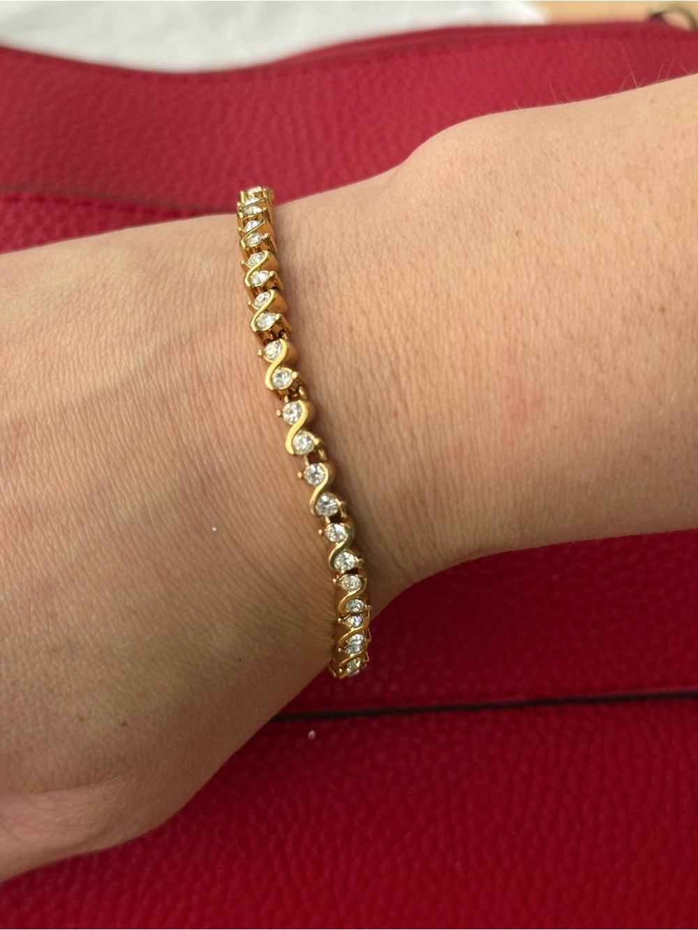 Source‎ Unknown Gold and Clear Crystal Tennis Bracelet – Women Jewelry
